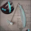 Bookmark Desk Accessories Office School Supplies Business Industrial Kawaii Sier Metal Feather Bookmarks Luminous Dragonfly Butterfly For