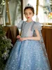 2022 Vintage Flower Girl Sukienki na suknie ślubne Suknie Płaskie Długość Lace Tulle Krótki Rękaw Girls Pagewant Princess Cekinowa sukienka urodzinowa