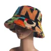 FOXMOTHER Outdoor Multicolor Rainbow Faux Fur Letter Pattern Bucket Hats Women Winter Soft Warm Gorros Mujer 220624