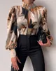 Women's Blouses Women's & Shirts 2022 Elegant Womens Blouse Casual Baroque Print Puff Lantern Sleeve Backless Top Long Party Wear Femme