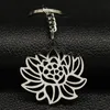 Keychains Fashion Lotus Rostfritt stål för kvinnor Silver Silverfärg Flor av Life Keyring Jewelry Porte Clef K774S06