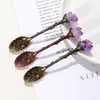 Natural amethyst tooth flower arts spoon ice cream coffee dessert copper creative tableware long handle spoons with white gift box