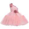 Robes de fille bébé filles vêtements décontractés pour tout-petits enfants jupe cou diagonal maille marionnette fleur tridimensionnelle princesse E3019