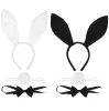 Women's Bunny Costume Accessories Set Rabbit Ear Headband Collar Bow Tie Tail for Easter Cosplay Party Props White Black
