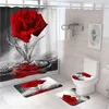 3D Blue Red Pink Rose Print duschgardin Set badrum badskärm Anti-halktoalettlocket täckmatta mattor kök heminredning 220517