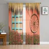Curtain & Drapes House Building Flowers Plant Tulle Curtains For Living Room Bedroom Decoration Luxury Voile Valance Sheer KitchenCurtain