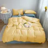 Bedding set Cross border wholesale washed cotton pure color mix bedsheet bedding cover dormitory bed bedclothes 4 sets household
