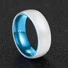 Poya White Ceramic Ring Mens Womens Wedding Band med Blue Aluminium Liner Comfort Fit H22041423633456290