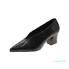 Dress Shoes Pointy V Hals Patent Leather Single Women Hoge Heel Spring veelzijdige retro dikke Zapatos de Mujer Black