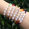 Charm Bracelets 6Pcs Handmade Elastic Multicolored Crystal Dainty Bracelet Freshwater Pearl Bead Boho For Woman Jewellery GiftsCharm