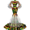 BintaRealWax Novo Design Feminino Elegante Bodycon Alta qualidadeTutu Tule Gaze Patchwork Tecido Africano Saia Festa De Casamento Vestidos WY4720