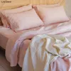 Set di biancheria da letto Set da letto in LINO lavato Colori rosa tinta unita Copripiumino con cerniera 4 pezzi Morbido Linge De Lit Trapunta Trapunta Federa LenzuoloBiancheria da letto