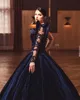 2022 Navy Velvet Ball Gown Quinceanera dresses Long Caftan Party Crystals Beading Evening Gowns Vestidos Formals Dubai Dress C0621x02