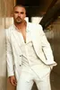 Ivory White Linen Summer Beach Wedding Suits for Men Casual Man Groom Party Prom Custom Made Street Wear Blazer 220411