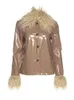 OneBling Breasted Traf Coats Single Glossy Casual Woman Tops Patchwork Faux Leather Fluffy 2022 Spring Za Long Jacket Sleeve PU L220728