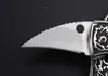 Graverad mini Karambit Claw Knife Damascus 7CR17Mov Blad Koppar Ebenholtshandtag Taktisk fickklojakt EDC Survival Tool Knives A947 1280