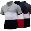 Erkek Tişörtler Yaz Üç Renk Eşleşmesi Stand Yakası Kısa Kollu T-Shirt Sıradan İnce Fit Erkekler Top