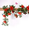 Vite di fiori artificiali Fiore di edera rosa di seta finta per la decorazione di nozze Viti artificiali Appese ghirlande Decorazioni per la casa