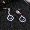 Dangle Lustre Vintage Femme Goutte D'eau Bleu Saphir Gemstone Boucles D'oreilles 925 Argent De Mariage Pour Les Femmes Double JewelryDangle