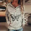 Sudaderas con capucha para mujer, jersey para mujer, blusas superiores, Sudadera con capucha estampada con botones a presión, sudadera cálida con bolsillo de manga larga para mujer