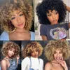 Short Hair Afro Kinky Curly Wigs With Bangs For Black Women Blonde Mixed Brown Synthetic Cosplay African Heat Resistant 220707