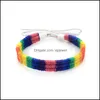 Charm Bracelets Jewelry Rainbow LGBT Pride Bracelet Handmade Braided Friendship String Gay Lesbian LGBTQ Wristband Drop Delivery 2021