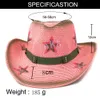Western Style Cowboy Straw Hat Women Men Spring Summer Outdoor Large Brim Seaside Beach Sun Protection Hat with Star Printed
