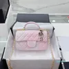 2022Ss France Womens Painted Smudge Princess Classic Mini Flap Bags Trendy Top Handle Totes Purse Quilted Pink Gold Hardware Chain Crossbo