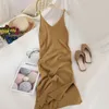 Fashion Knitted Women Dresses Elegant Solid Colid Korean Split Out Sleeveless V-Neck Party Female Dress Vestidos 220507