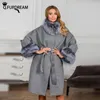 Pelliccia sintetica da donna Q.FURDREAM Colletto in vero argento Polsini lunghi sottili in lana di cashmere Autunno Inverno Caldo Moda Donna Abbigliamento Giacca da donna