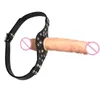 Doppio dildo Pene Gag Imbracatura in pelle Restrizioni BDSM Bondage Giochi per adulti Bocca Schiava Fetish Giocattoli sexy per coppie