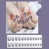 False Nails 24pcs Purple Gray Fake Nail With Design Glue Type Removable Short Paragraph Fashion Manicure Accessories Art Tools NN