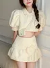 Piccolo vestito profumato estate coreano dolce T 2 pezzi set donna manica a sbuffo crop top sirena gonne imposta abiti gonna moda 220611