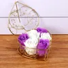 Couronnes de fleurs décoratives fleur de savon frais avec panier en fer en forme de coeur boîte-cadeau de roses fourniture de fleuriste de la Saint-Valentin faveur de mariage H