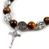 Charm Bracelets KOMi Tiger Eye Beaded Rosary Catholic Religion Zinc Alloy Christ Jesus Cross Pendant Prayer Collana R-374Charm Raym22