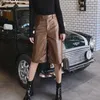 Hohe Taille Plus Größe Casual Overalls Streetwear Motor Mode Hosen Britischen Stil Herbst Winter Frauen PU Leder Kurze 11334 220419