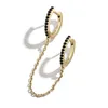 Fashion Zircon Double Circle Chain Hoop Earrings for Women Ear Cuff Buckle Cartilage Huggie Earrings Personality