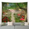 Tapestry Fantasy Forest Mushroom Tapestry Green Plants Trees Butterfly Nature F