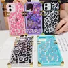 Metall Square Phone Cases Leopard Designer Back Cover Clear Plaid Lady Protector Fall för iPhone 13 13Pro Max 12 12Pro 11 11Pro X XS XR 7 7P 8 8Plus