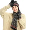 Boinas femininas moda inverno quente padrão vintage acrílico malha de lã Hat luvas de cachecol