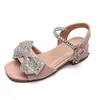 Kinder Sommer Schulschuhe für Mädchen Schwarze Ledersandalen 2021 Kindermode Strass Schleife Sandalen 3 5 7 8 9 10 11 12 Jahr G220523