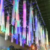 Strängar rör LED Meteor Shower Fairy Lights Garland julgran dekorationer utomhus semester bröllop hem trädgård gata ljus