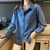 Blouses Femmes Chemises Femmes Printemps Denim Vintage Poches minimalistes Loisirs All-Match Doux Japon Style Élégant Basic Feminino Tops Colleg