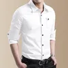 New Mens Shirts Slim Fit Button Down Long Sleeve Cargo Shirts 100% Cotton Moto Biker Black Army Green Male Blouse 210412