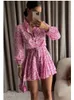 Fashion Women Pleated Dress Party Drawstring Dresses Long Sleeve Female Street Outfit Floral Printed Elegant Casual Summer 220805