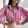 Blouses -shirts voor dames print check dameshirt elegant los geometrische lente zomerkantoor dames 2022 mode lange mouw revers naar