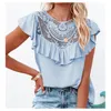 Blouses Chemise à manches courtes été à lacets couleur unie femme pull à volants Vintage Blusa Muyogrt chemises femmes sexy hauts W220409