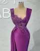 2022 Plus Size Arabic Aso Ebi Purple Mermaid Luxurious Prom Dresses Pärled Crystals Evening Formal Party Second Reception Birthday Engagement Gowns Dress