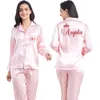 2 Piece Personalized Name Women Sleepwear Faux Silk Satin Pajamas Set Long Sleeve Sleepwear Pajamas Suit Female Homewear 220421