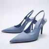 Chaussures habillées printemps bleu être orteil femmes vêtements mince talon haut bureau dame tempérament talons Mules français élégant sandales 220714